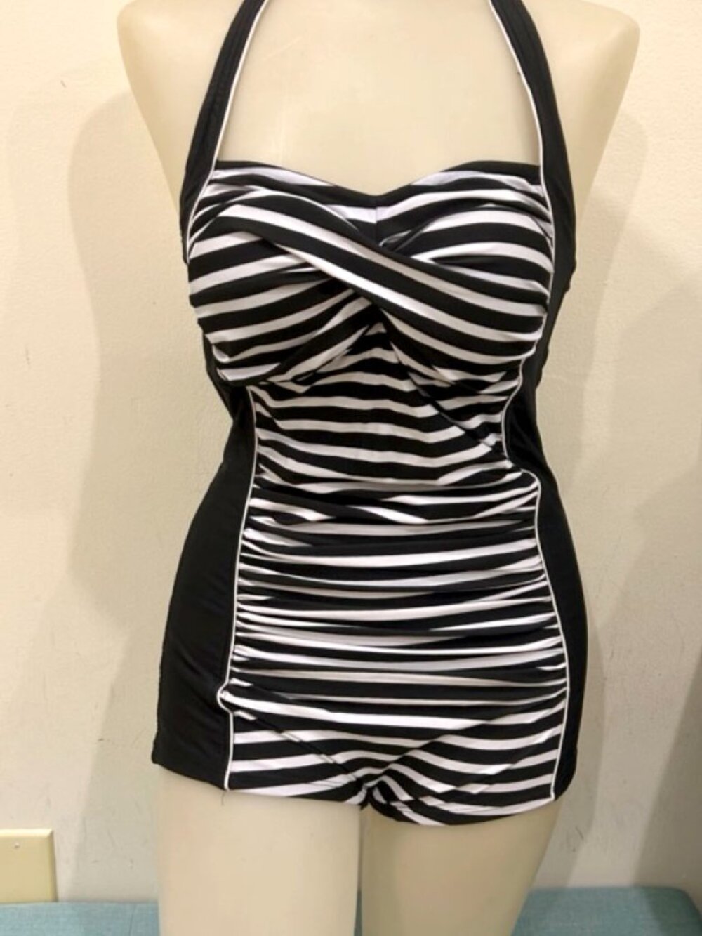 Pin Up Girl Barbie retro striped one pc swimsuit